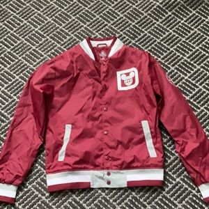 Mickey Walt Disney World ‘71 Bomber Varsity Jacket Burgundy Red White Grey S